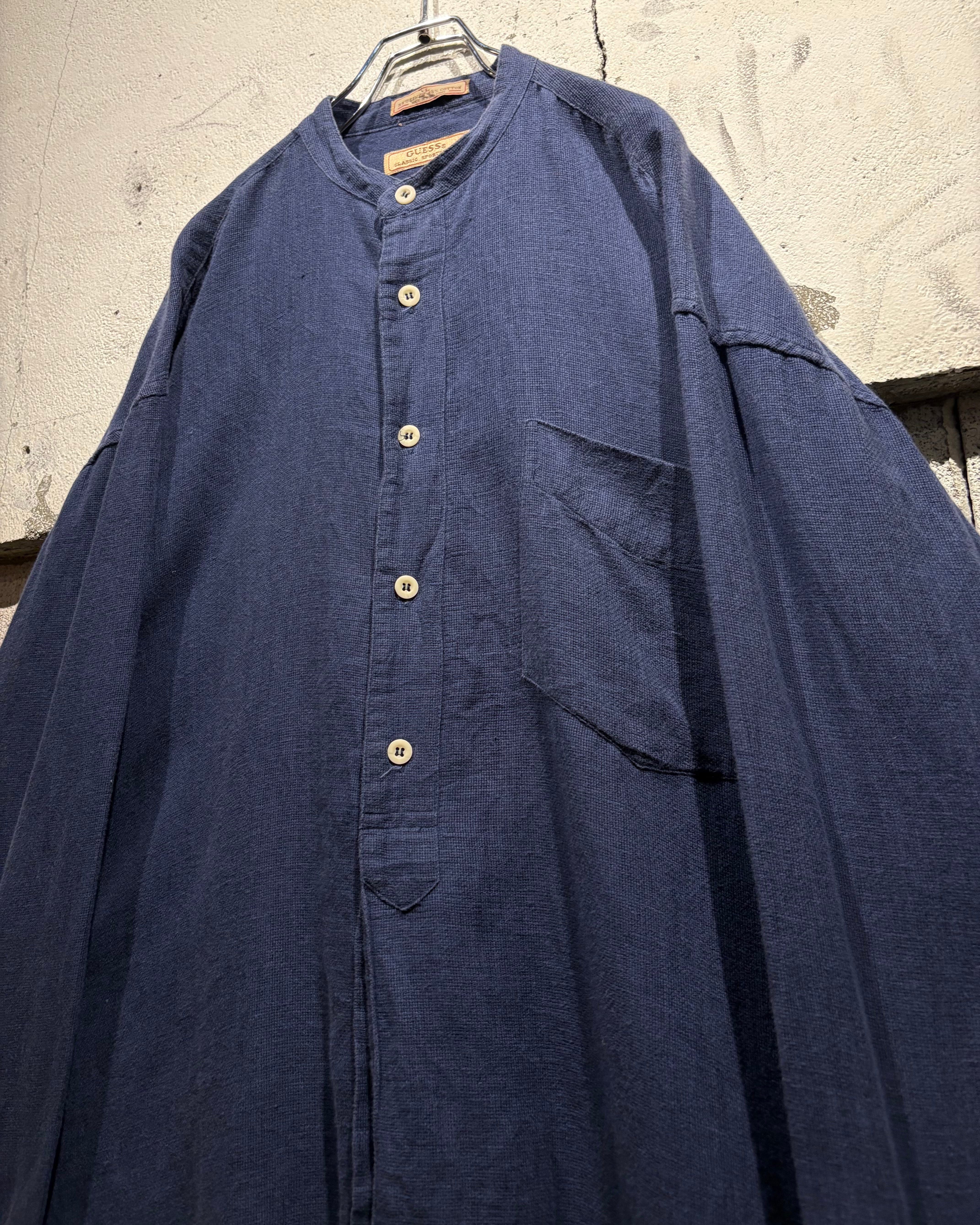 Caka otto】“OLD GUESS” Linen Blend Loose Band Collar Shirt | Caka
