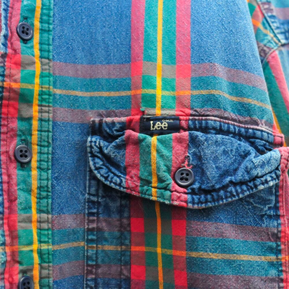 made in usa 90s Lee check denim cotton shirt {アメリカ製 ９０s Lee ...
