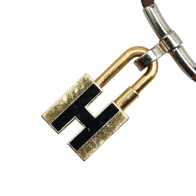 エルメス Hモチーフ カデナ ネックレス ゴールド ブラウン メッキ レザー メタル レディース HERMES 【中古】