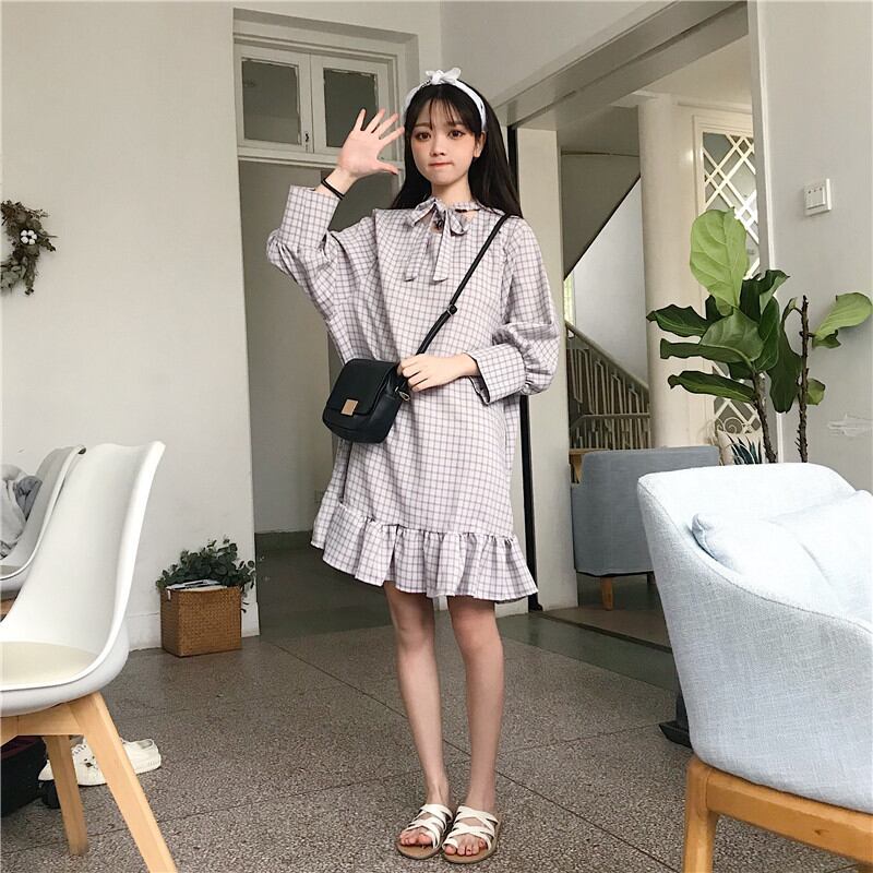 おしゃれ チェック 柄 かわいい 秋 ワンピース チェック ひざ下丈 長袖
