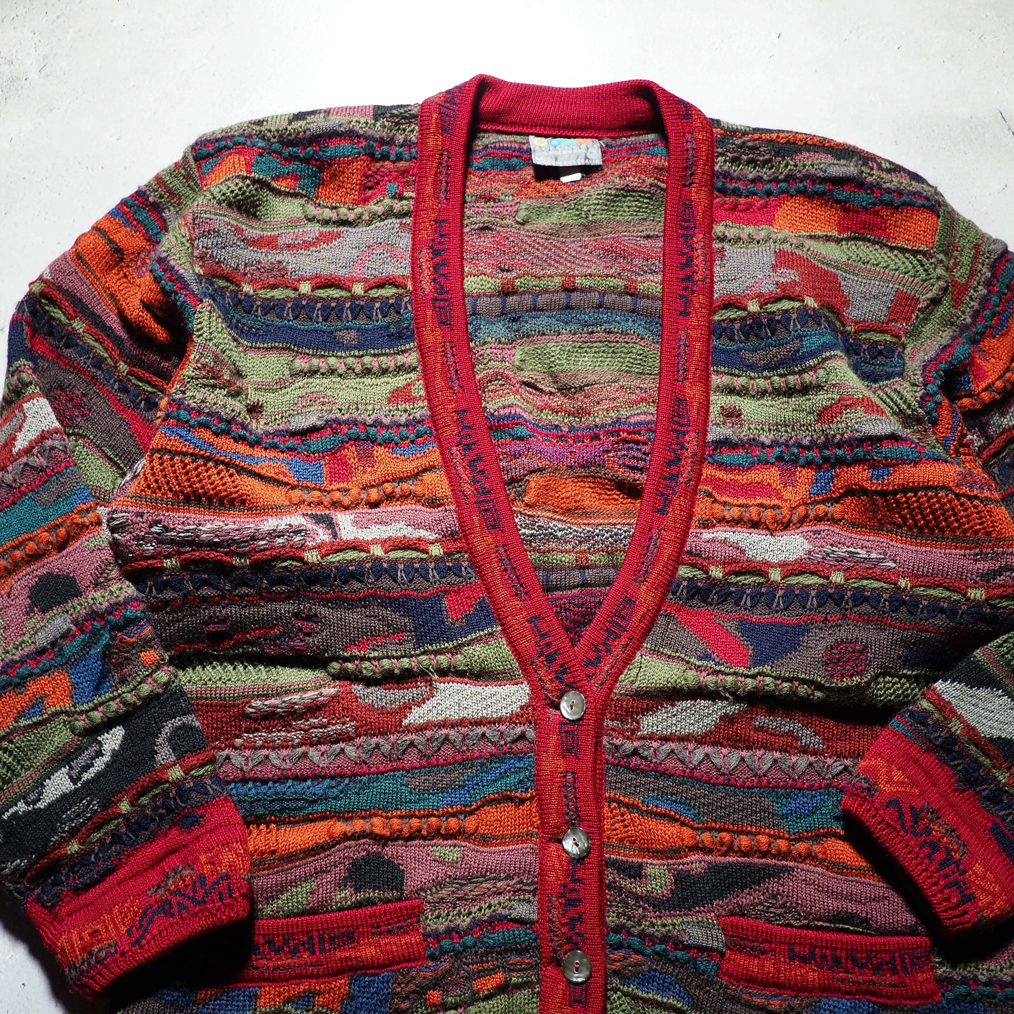 " COOGI " Richly multi color Embbossed vintage loose 3D knit cardigan