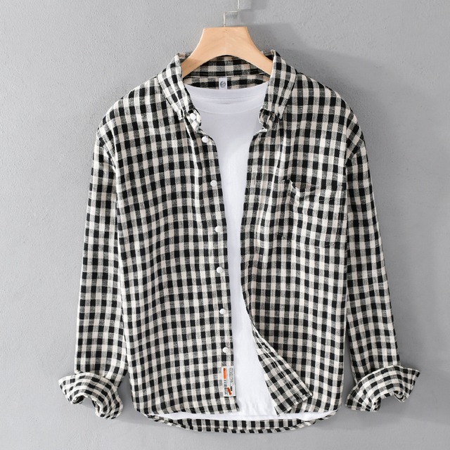 【M-3XL】Fine Check Long Sleeve Shirt / ファイン チェック 長袖 シャツ