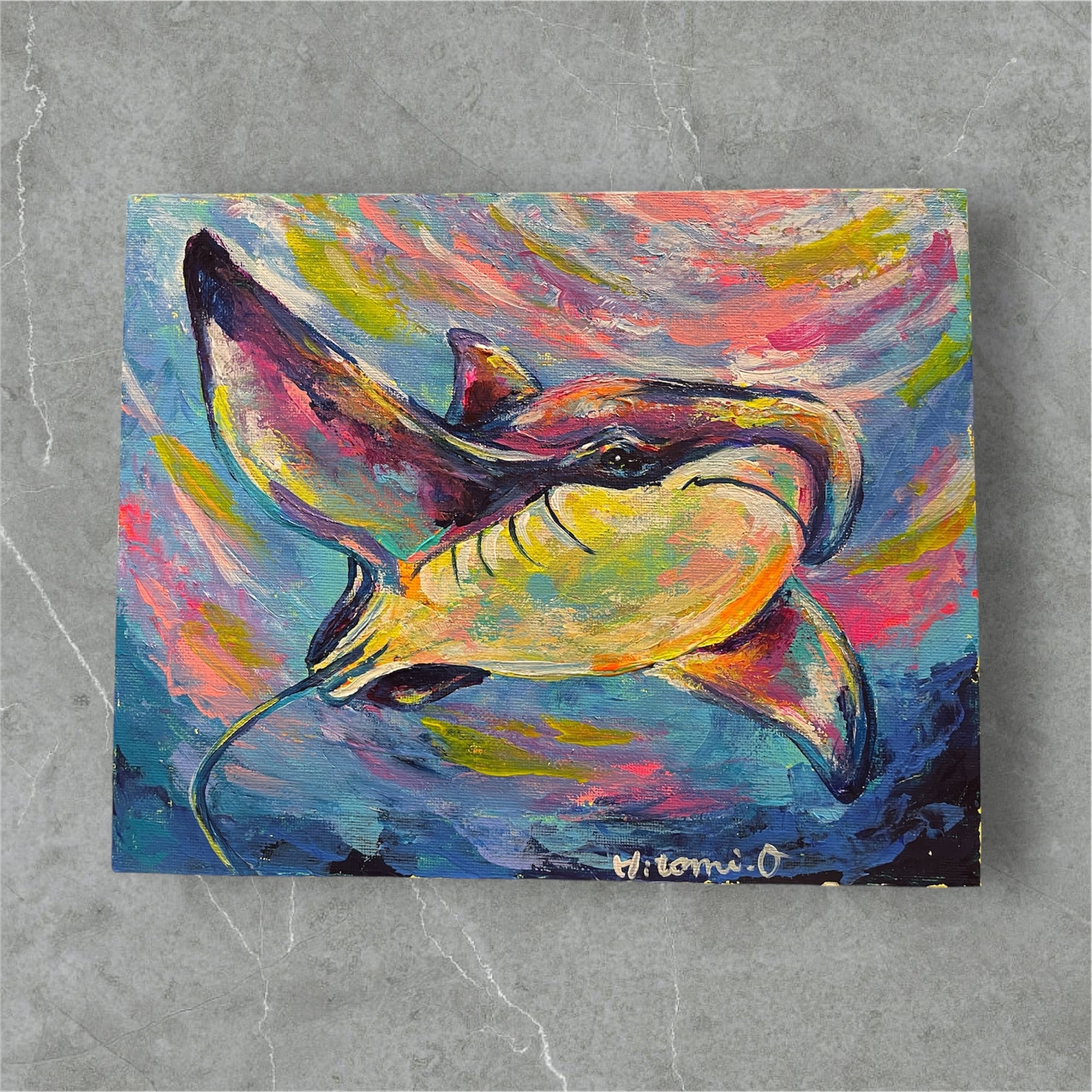 A-74/24】動物画 キリン アクリル画 原画 絵画 現代アート キャンバス