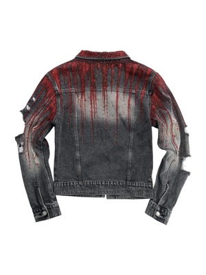 【STARTEXCEEDEND】RHINESTONE BLOOD WASH DISTRESSED DENIM JACKET