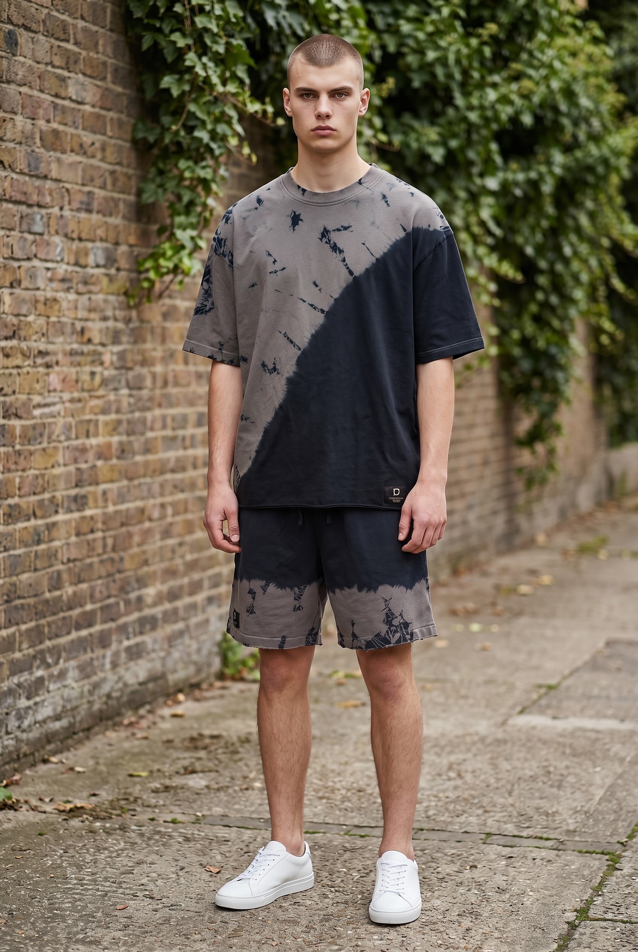 【セットアップ可】黒染めタイダイビッグシルエット半袖Tシャツ カカオ60%