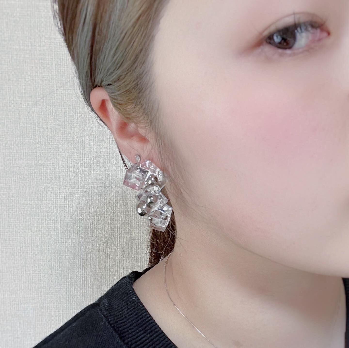 #803 再販 シルバー×クリア 氷 大ぶり ハンドメイド ピアス イヤリング 再販】シルバー クリア 氷 大ぶり アシンメトリー ハンドメイド