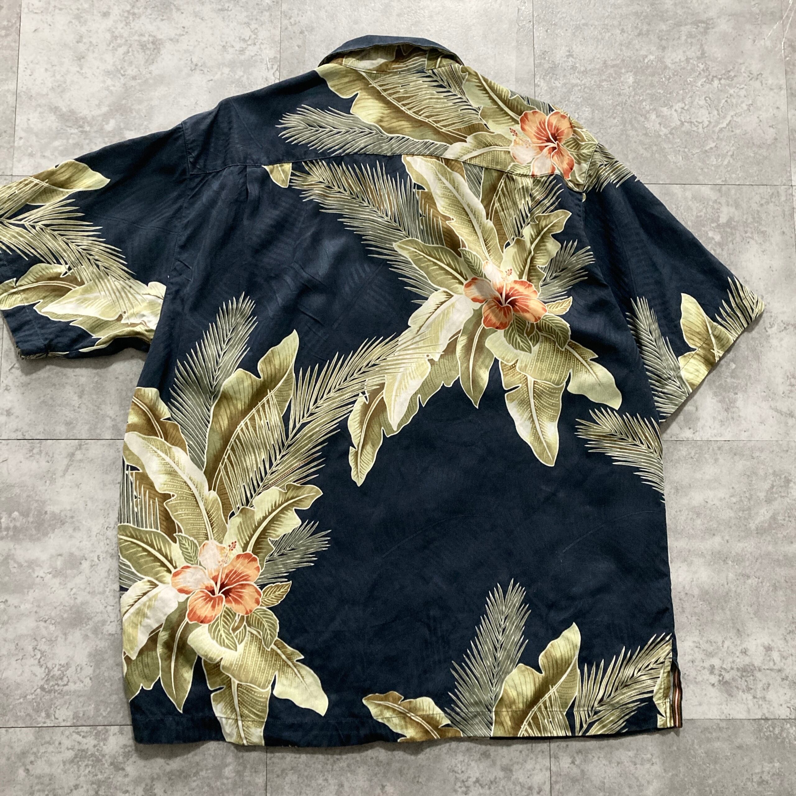 Size.L】Tommy Bahama トミーバハマ シルク100% 総柄 開襟シャツ