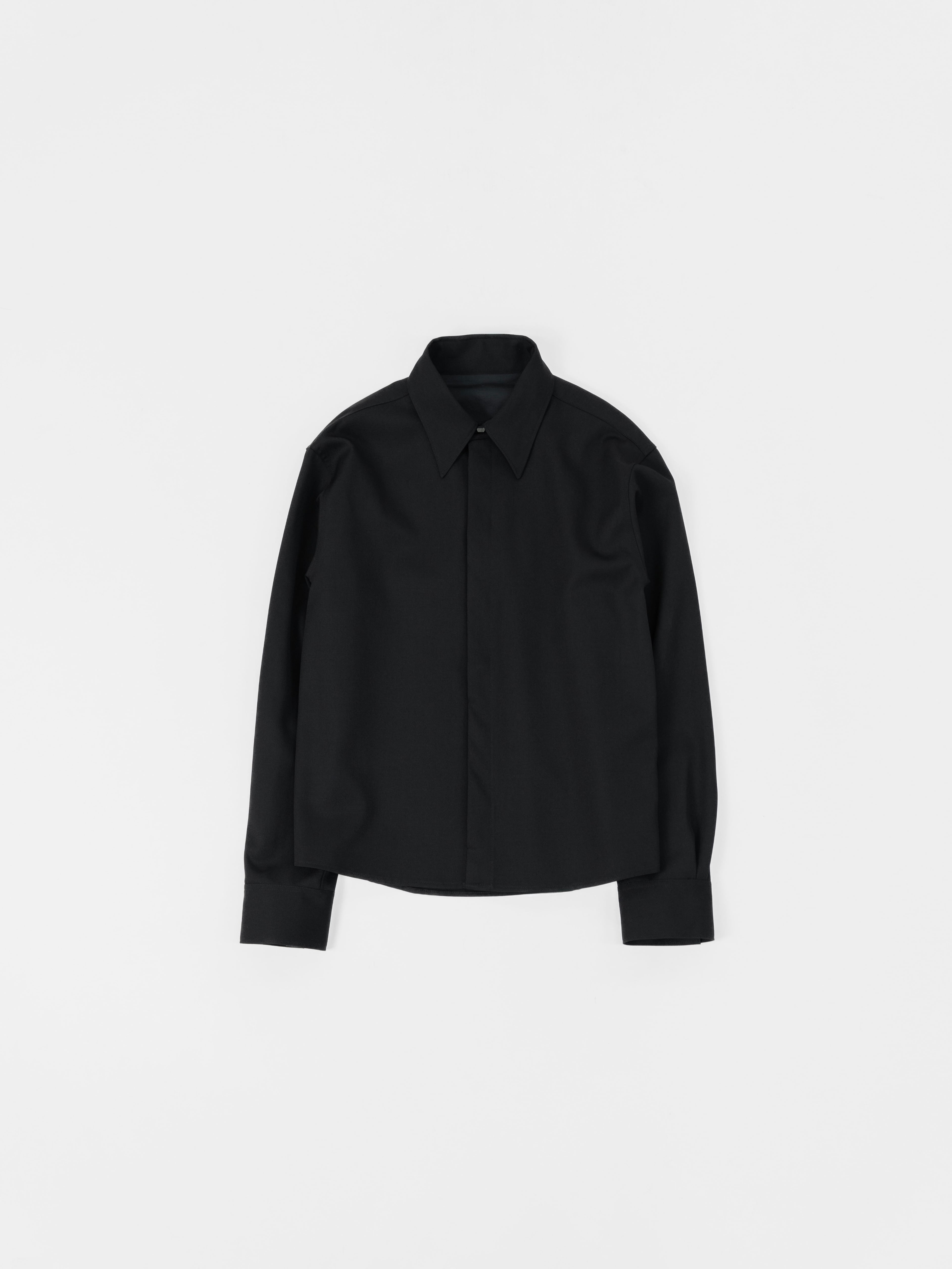 HEAVY WOOL GABARDINE SHORT SHIRT JACKET【BLACK】 | lapiis