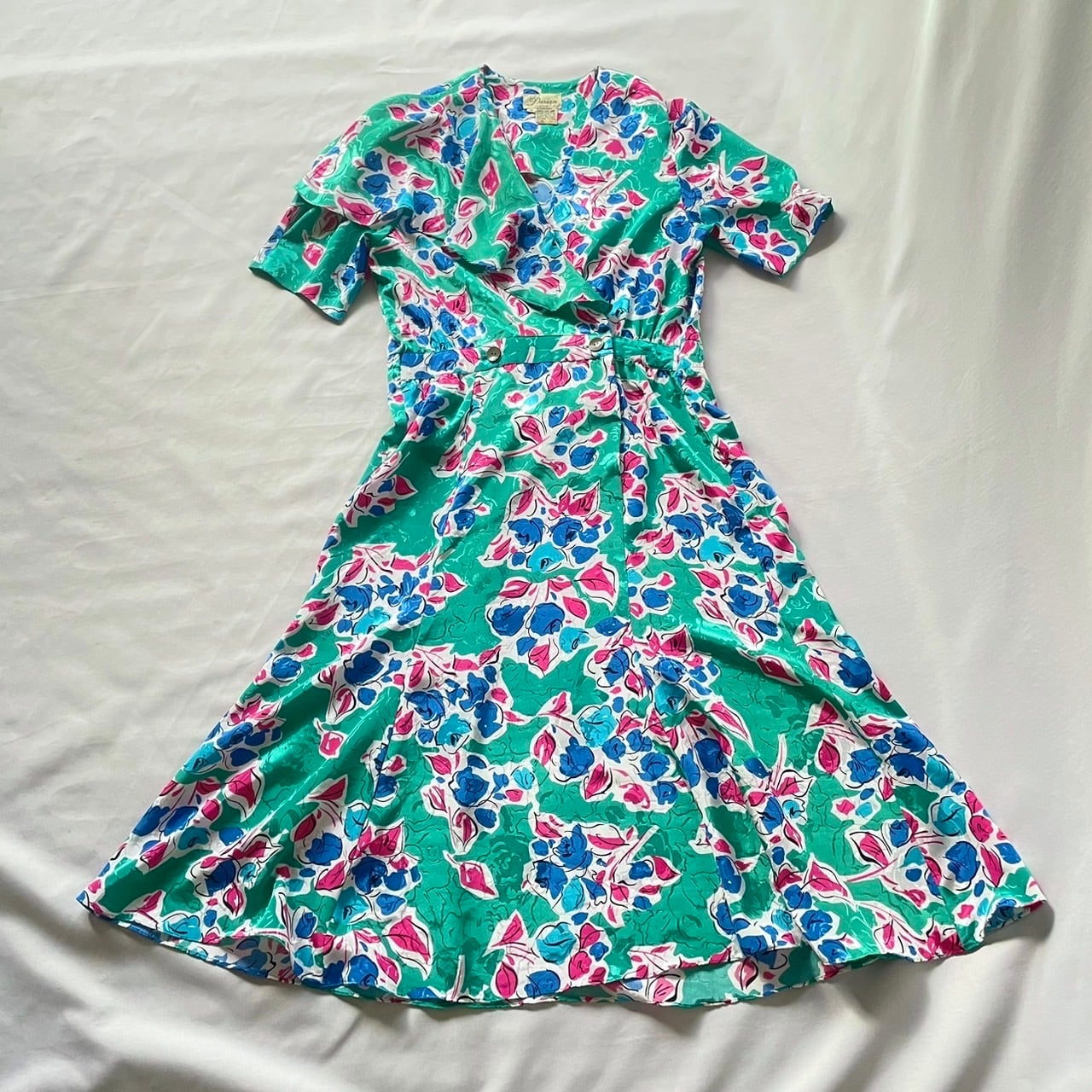 80s vintage 100% polyester green floral onepiece 80年代 80s vintage 100% polyester green floral onepiece 80年代