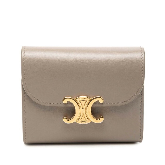 セリーヌ トリオンフ スモール フラップウォレット 二つ折り財布 ぺブル グレー系 レザー レディース CELINE 【中古】