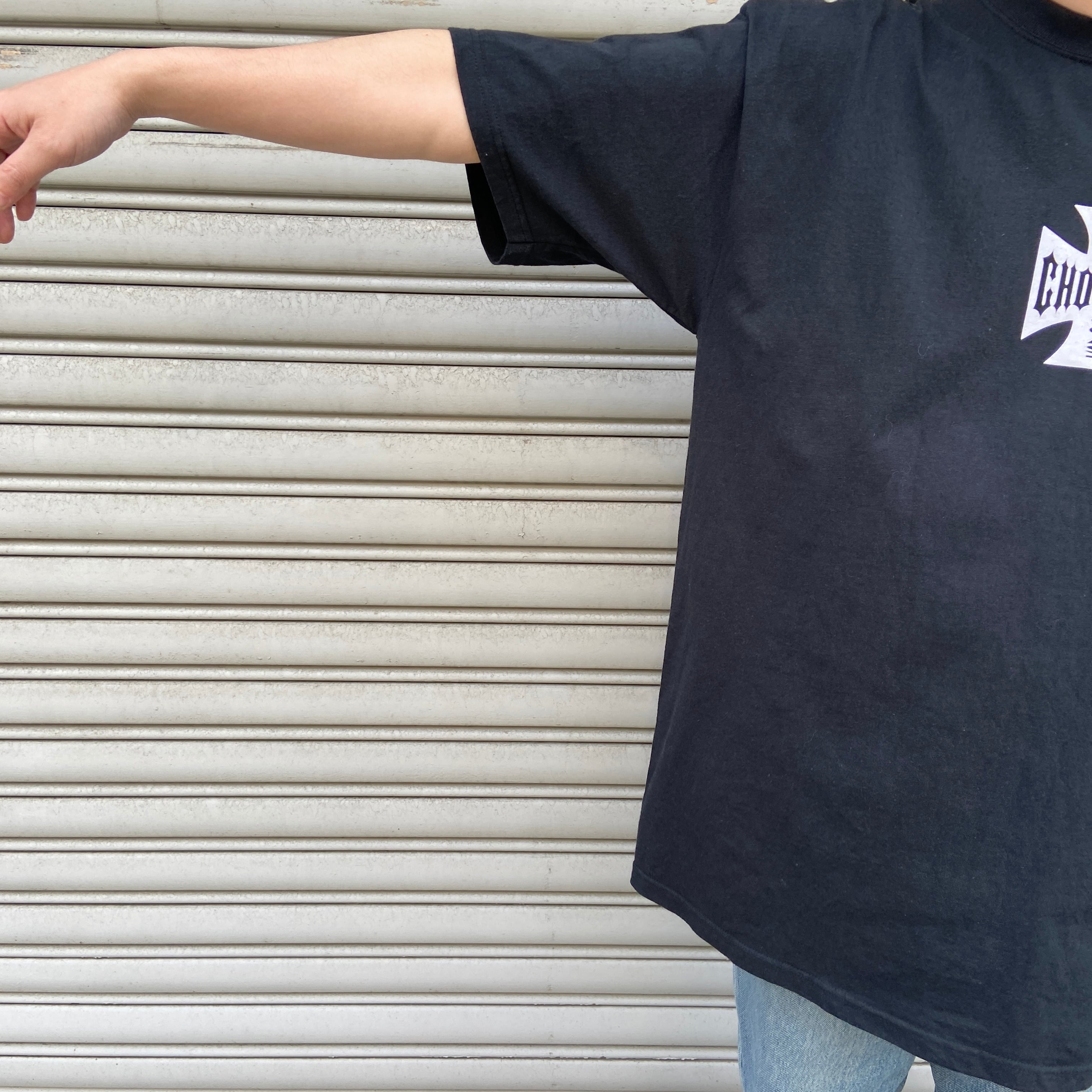 00s ウエストコーストチョッパーズ アイアンクロスTシャツ 両面 黒 XL
