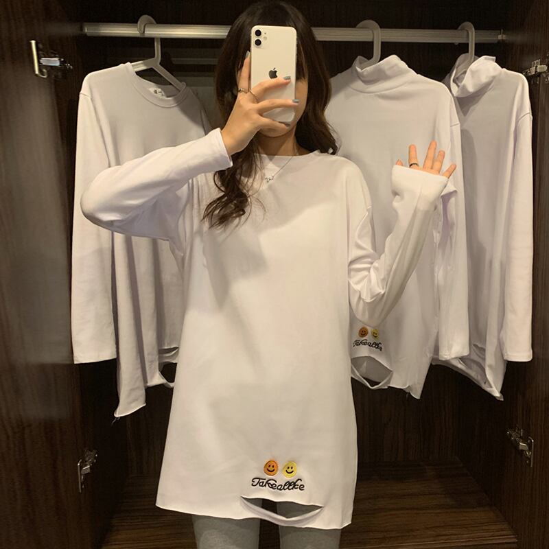 ホワイトシャツ オータムウィンターブラウス Tシャツ ロング 秋物 冬物 試着室31053006312