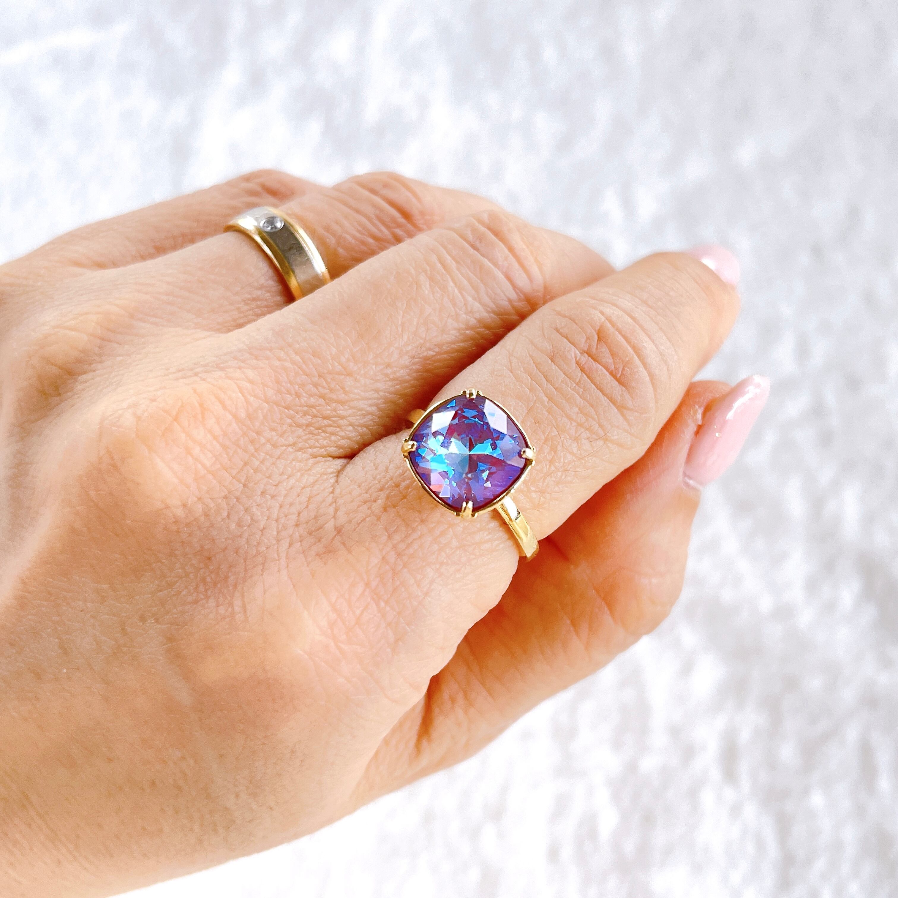 バーガンディディライト・大粒ビジューリング✧クリスタルガラス