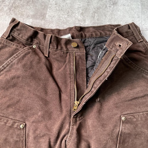 00s USA生地製 ダークブラウン ダブルニー Carhartt 32×34 詳細写真7