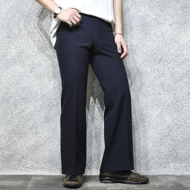 70's jacquard weave flare pants dark navy