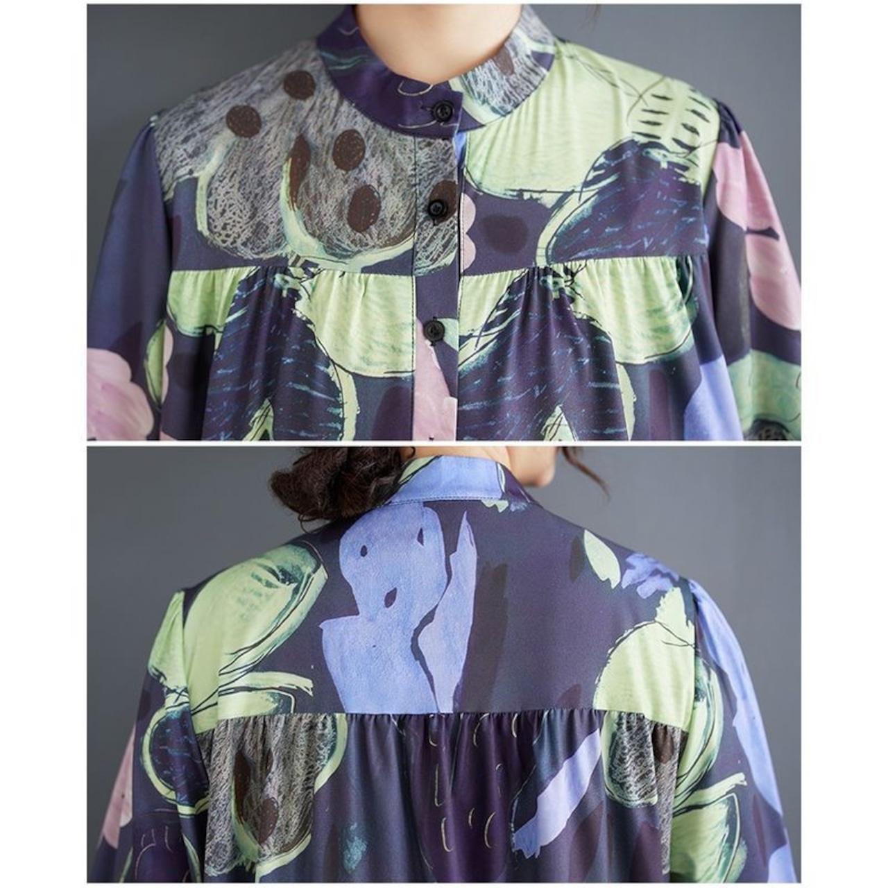 ボタニカル柄 ティアードワンピース 00129