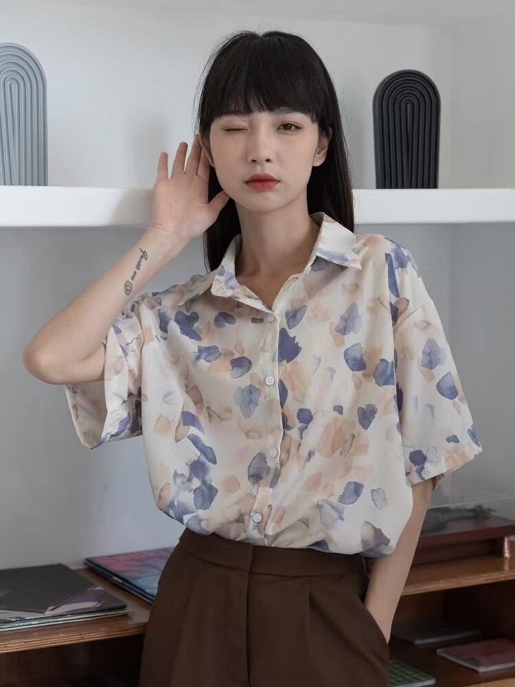 水彩画風半袖ブラウス　AJ3346-F04