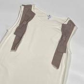 LANVIN en Bleu ランバンオンブルー リボン レーヨン ノースリーブ シャツ カットソー 38/ホワイト レディース