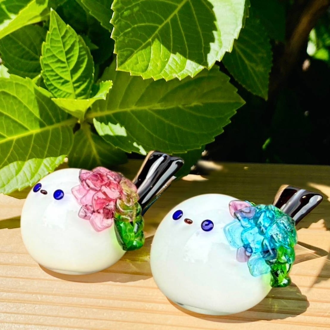 季節限定】紫陽花シマエナガ(ブルー) | グラスアートエヌプラス