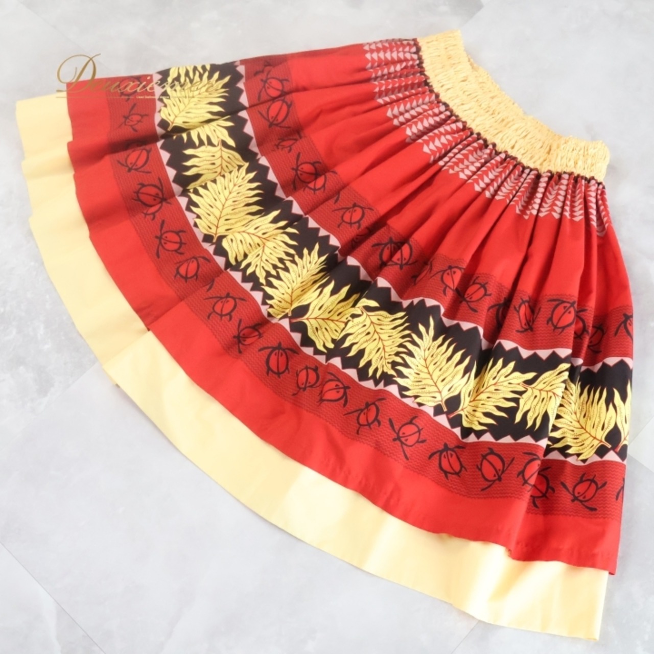 フラダンス 衣装 パウスカート レッド系 ホヌ柄 ハワイアンプリント アロハ ボタニカル柄 レッスン 練習 フラ ダンス ダブル スカート 華やか 鮮やか かわいい おしゃれ ふんわり イエロー系 ブラック系 赤 黄 黒 フェスティバル ファッション トロピカル ダンスウェア カジュアル スポーツウェア