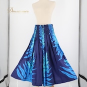 フラダンス 衣装 パウスカート ブルー系 シングル リーフ柄 ワントーン きれい かわいい 華やか 鮮やか シンプル ロング ハワイアン アロハ ハワイアンプリント フラ ダンス レッスン 練習 大人っぽい