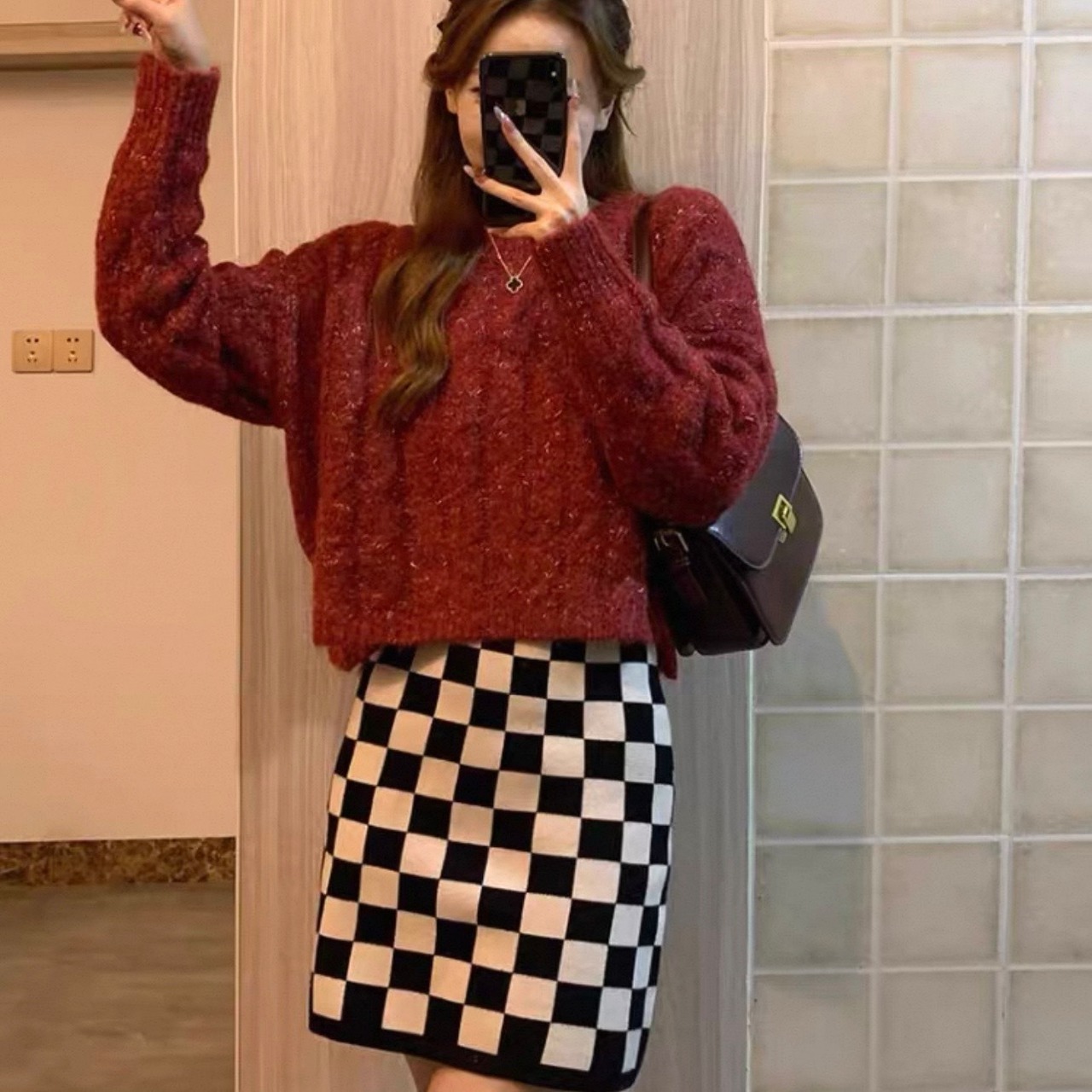 Red Retro Twist-Knit Sweater