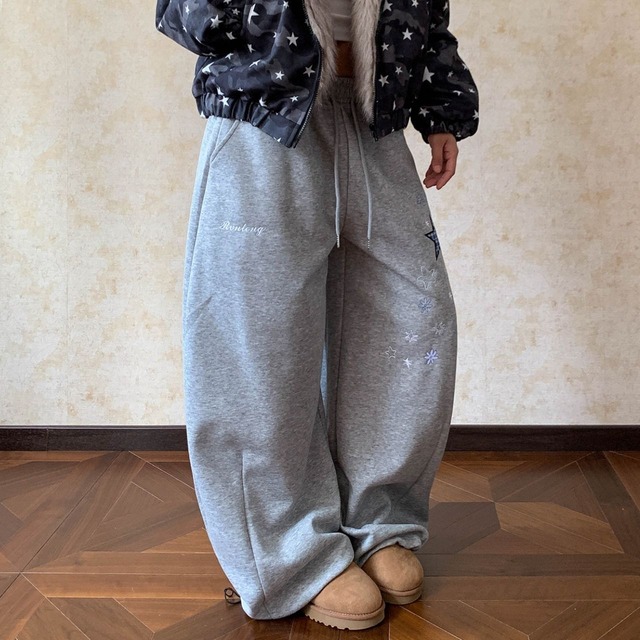 スターエンブロイダリードローストリングパンツ 2col   R01660