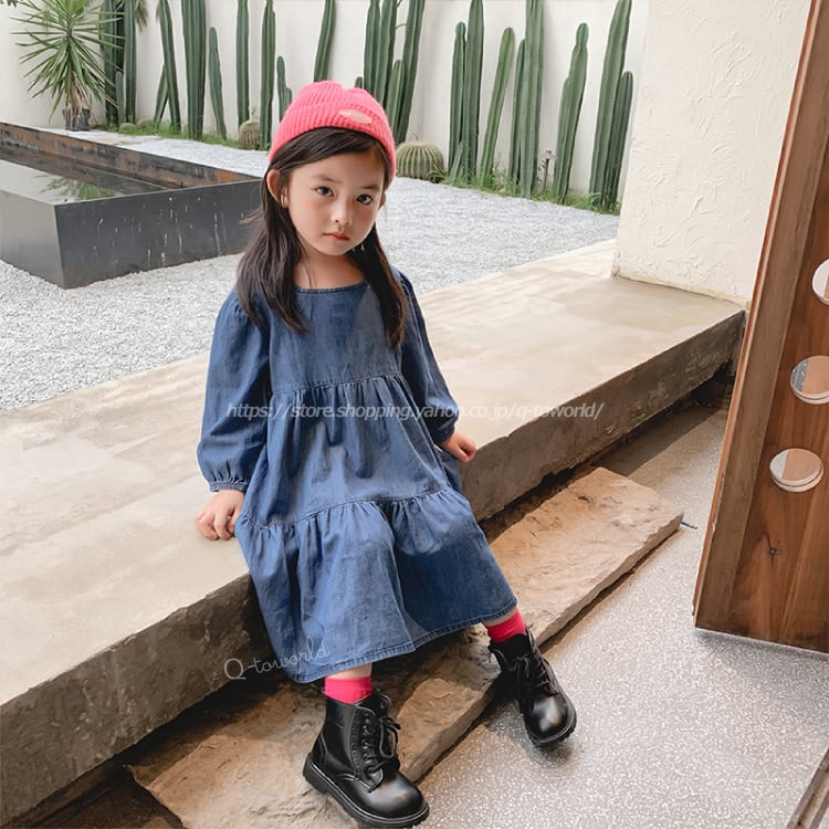 90 130 ワンピース 長袖 デニム リンクコーデ ママサイズ有 韓国子供服 子供服 女の子 キッズ Q Toworld キュートワールド 子供服 メール便は何点でも送料の合計は280円