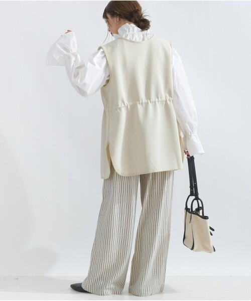 sun083 リラックスタックストライプパンツ white | エルキカク