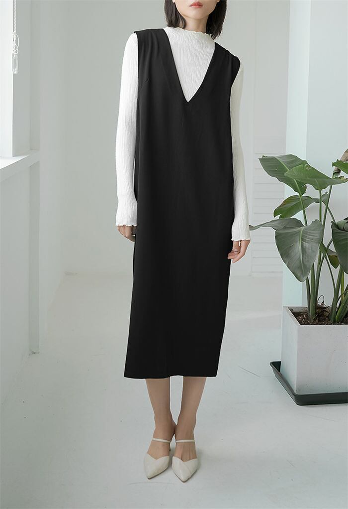 ワンピース Vネック ノースリーブワンピース レディース 5色 M