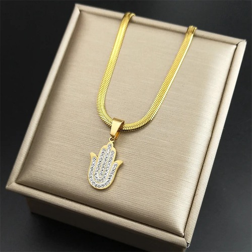 チョーカー ネックレス  ステンレス ゴールド チェーン ハムサ レディース イスラム ハンド ファティマ スチール