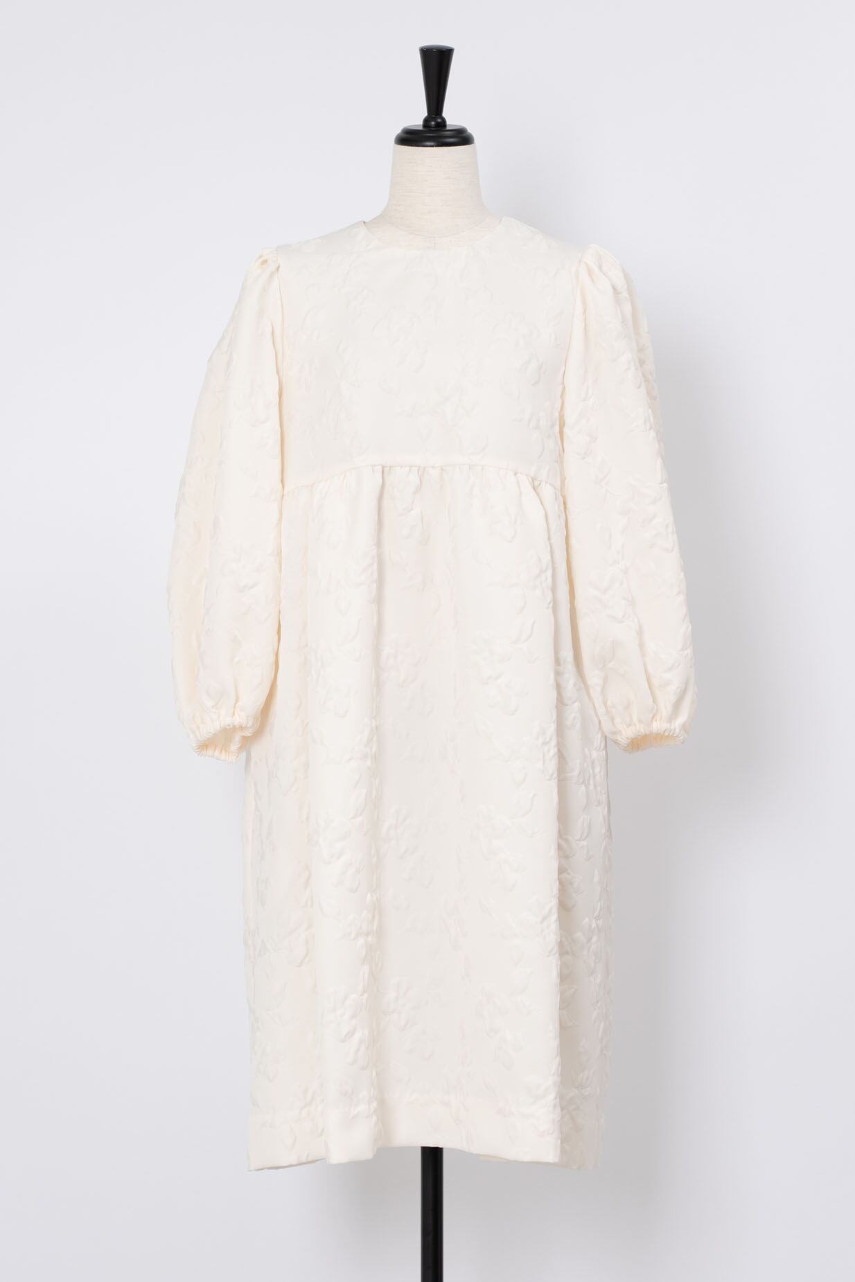 Fantasy Flower Jacquard Ballon Dress OFF WHITE