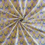 ブロックプリント生地【50cm単位】インド綿  花柄B 黄色×ピンク×グレー #53017-YL2