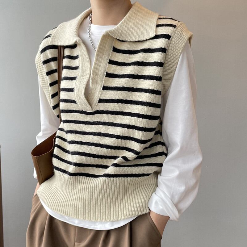striped knit vest〚 0008〛
