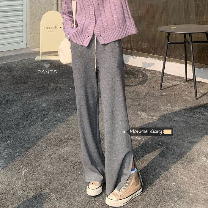 グレーパンツ ハイウェストカジュアルオータムウィンタールーズ 秋物 冬物 モンロー74095858094