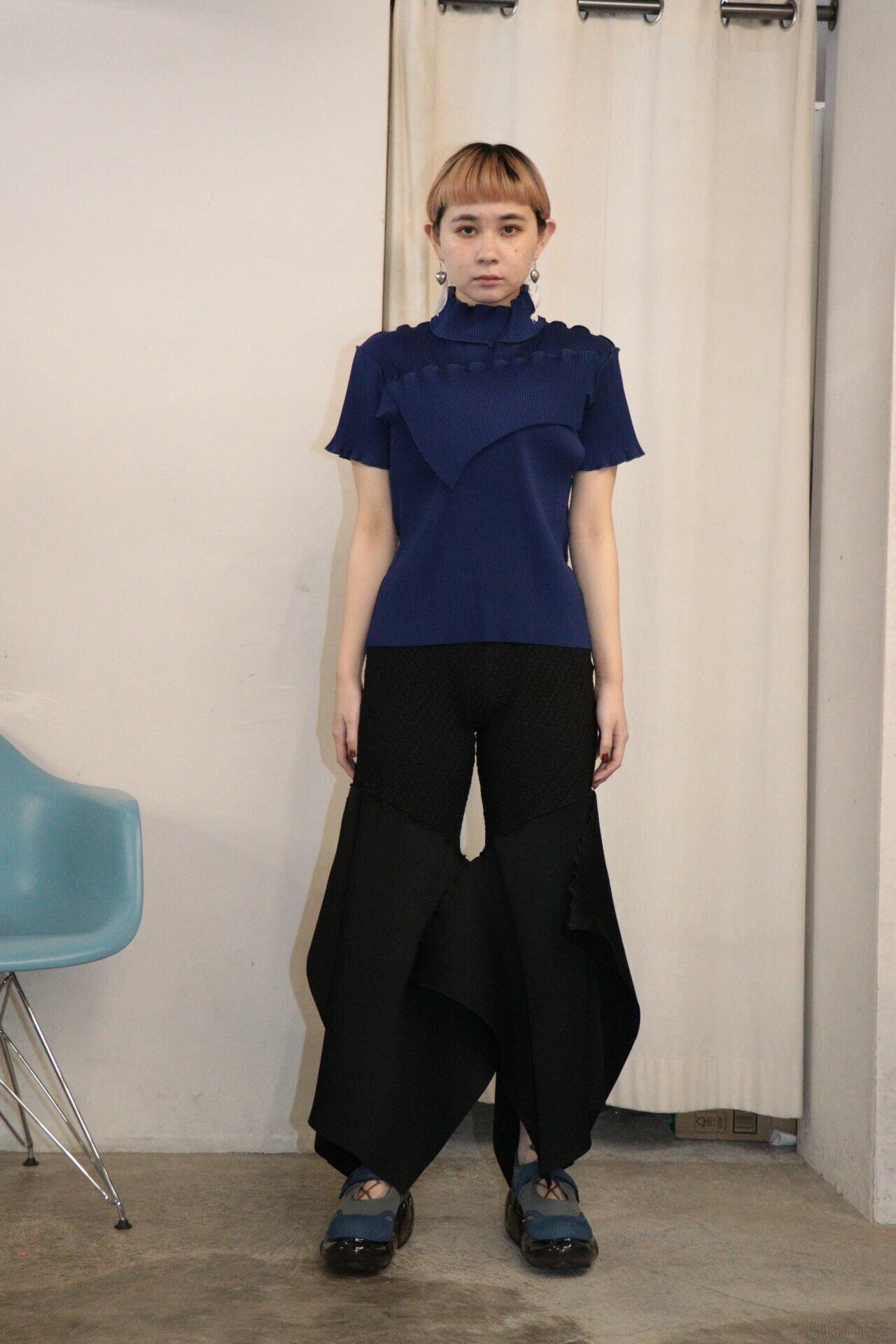 kotohayokozawa Short sleeve top High neck type (NAVY) TD23S-P04