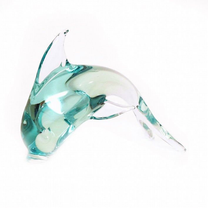 ガラス製・イルカ・置物・No.200216-40・梱包サイズ60 リサイクルショップ宝さがし