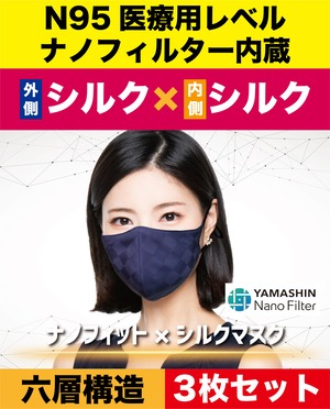 3枚SET【最高峰の機能性&フィット感】ナノフィットシルクマスク　眼鏡曇りにくい オールシーズン用 高密閉型 息ラク６層構造