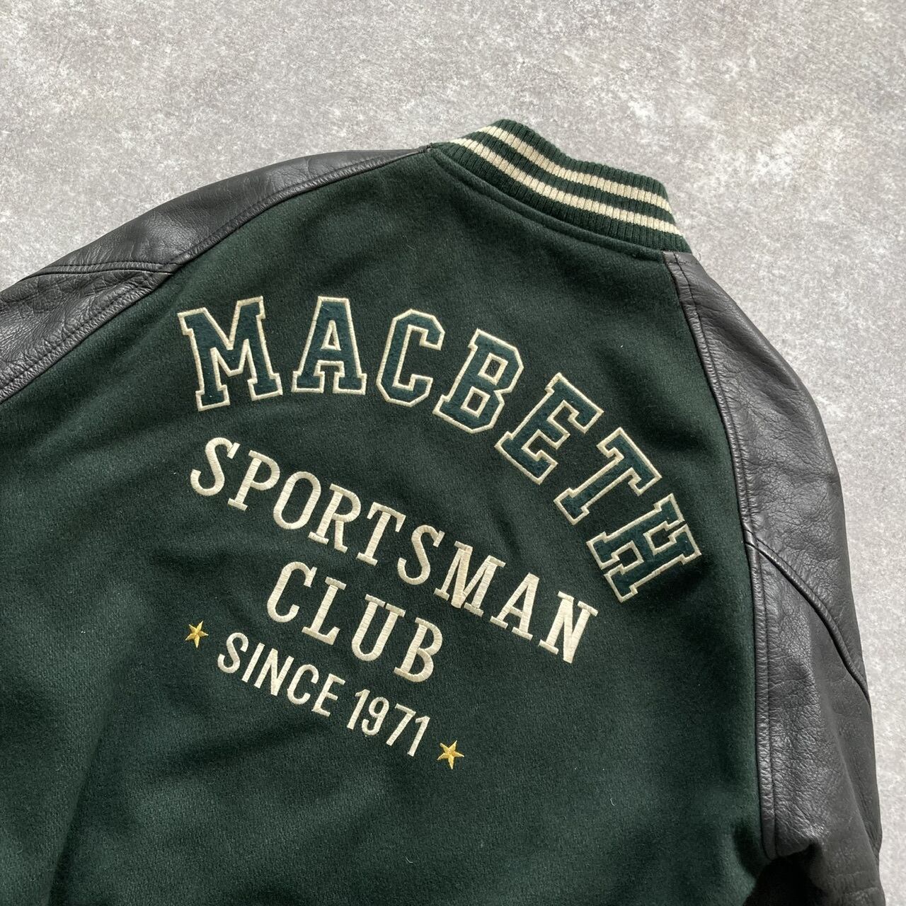 MACBETH】 マクベス 袖レザースタジャン ジャケット ワッペン MACBETH】 マクベス 袖レザースタジャン ジャケット ワッペン