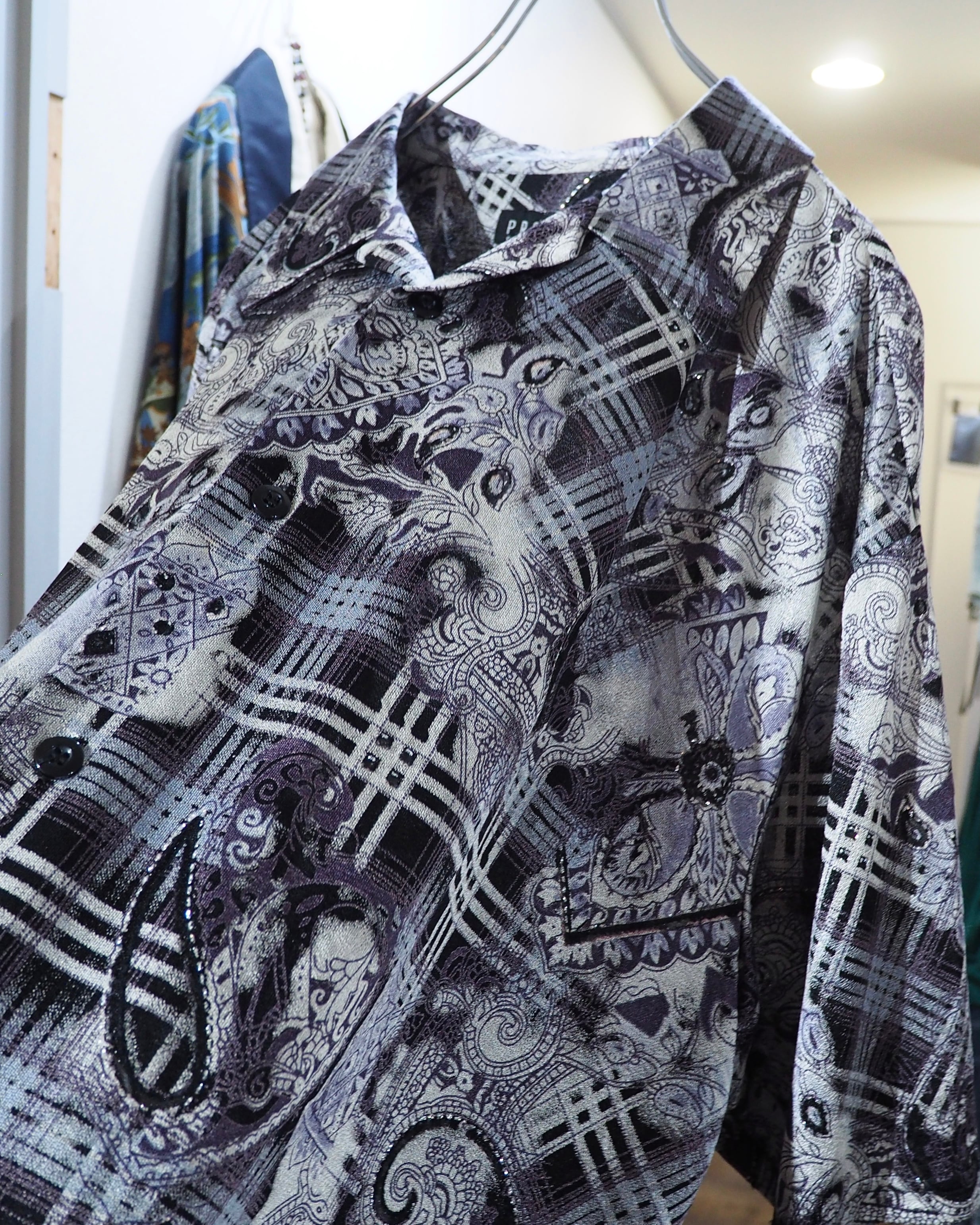 " PRONTI - Special " Luxury Mode pattern Drape loose SS open collar Shirt