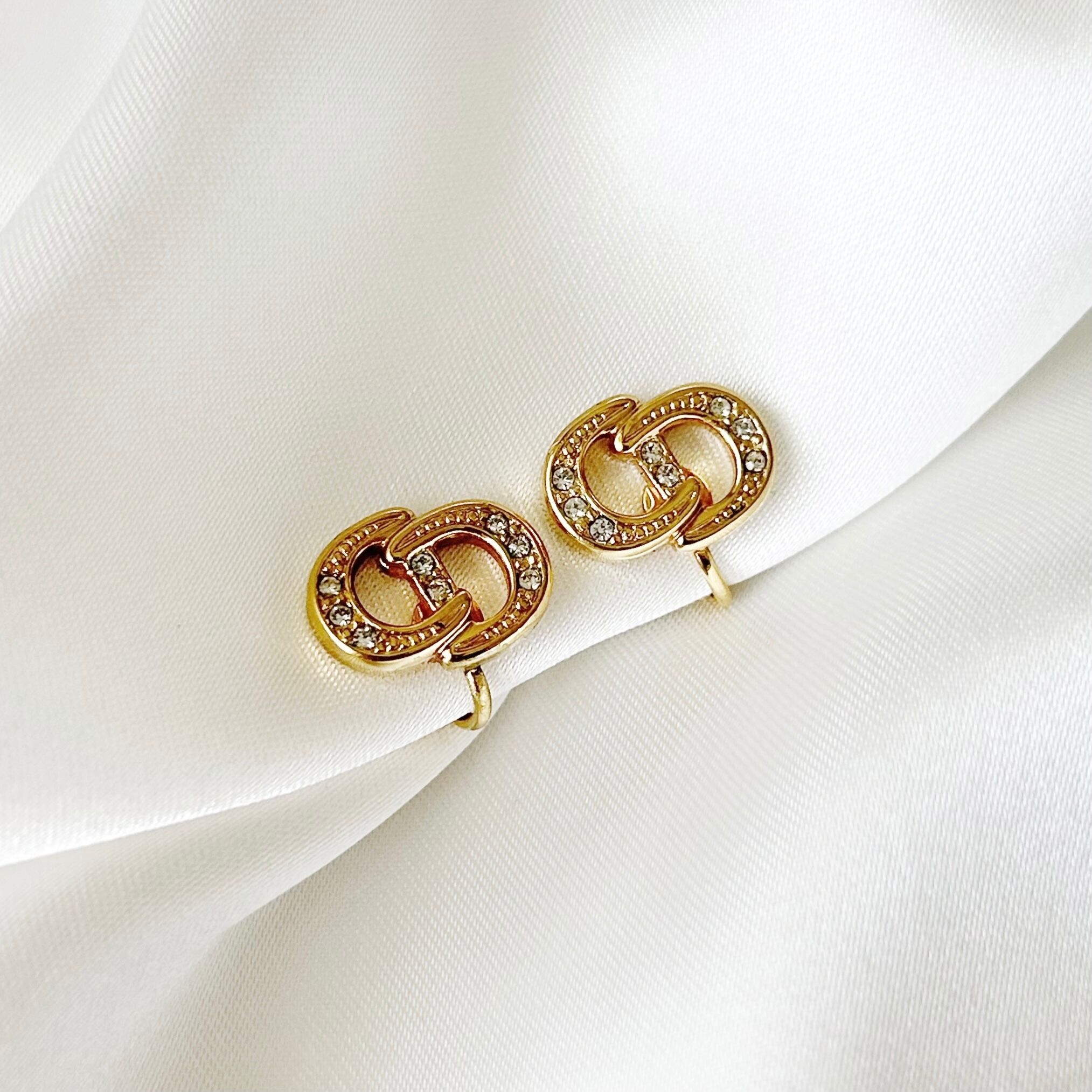 【E5309】Christian Dior CD logo rhinestone earrings/クリスチャンディオール/イヤリング