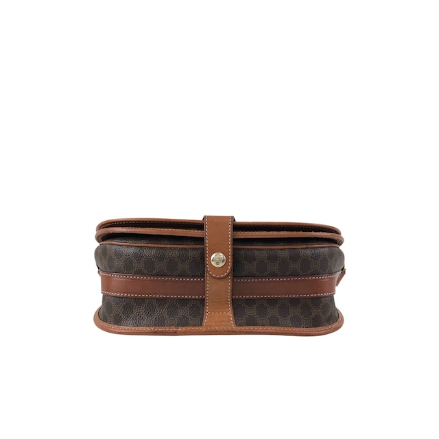 CELINE セリーヌ マカダム ショルダーバッグ ブラウン ブラゾン型押し PVCレザー フラップ vintage ヴィンテージ オールド kv7fz3