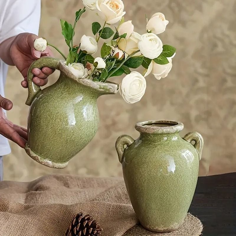 花瓶　フラワーベース　ハンド　アンティーク　オブジェ　レトロ　花器　インテリア 花瓶 フラワーベース 花器 ハンドル付き ドライフラワー 造花