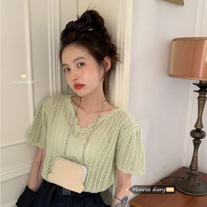 ニットセーター Vネック薄手ジャケット スプリングショート 春物 モンロー89845875995