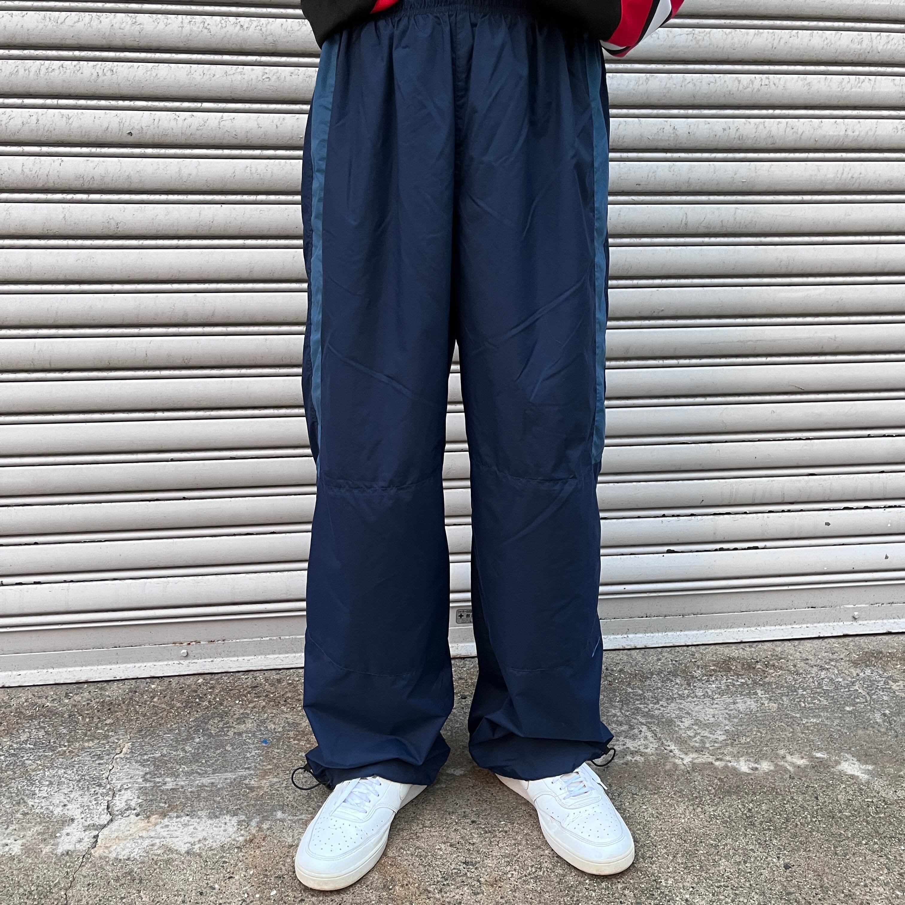 00s NIKE ナイロンテックパンツ ワイドシルエット サイドライン L 