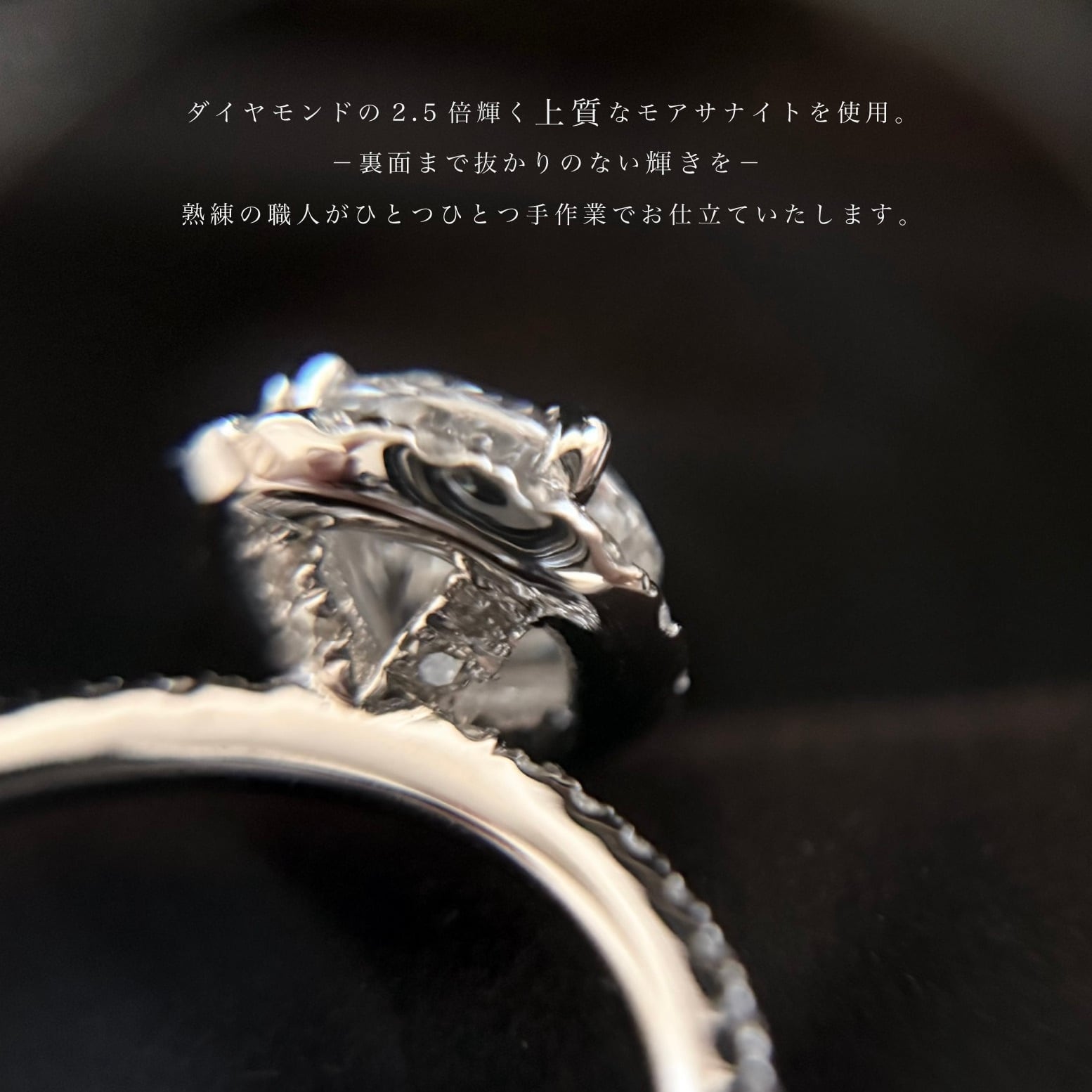 1.0ct モアサナイト ハーフヘイローリング Silver925 プラチナ仕上げ