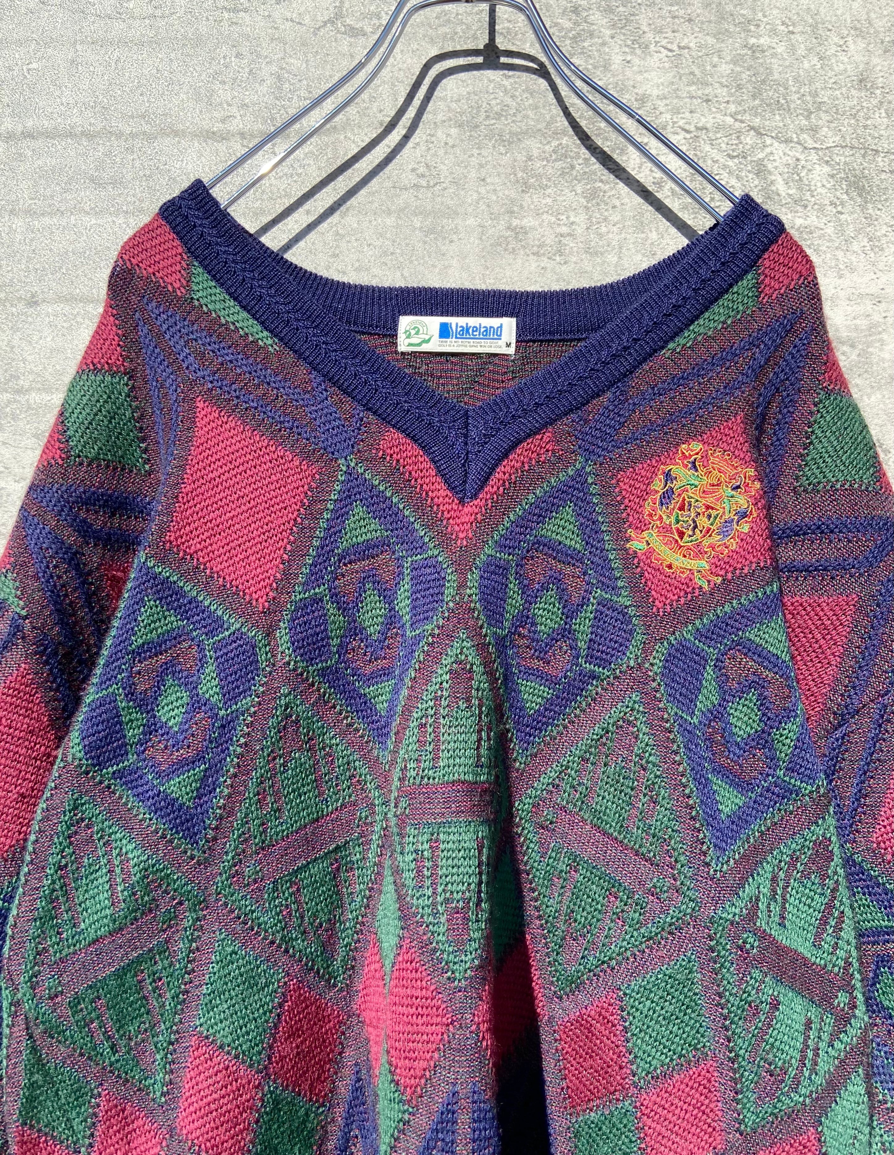 90s vintage 刺繍 デザインニット セーター マルチカラー