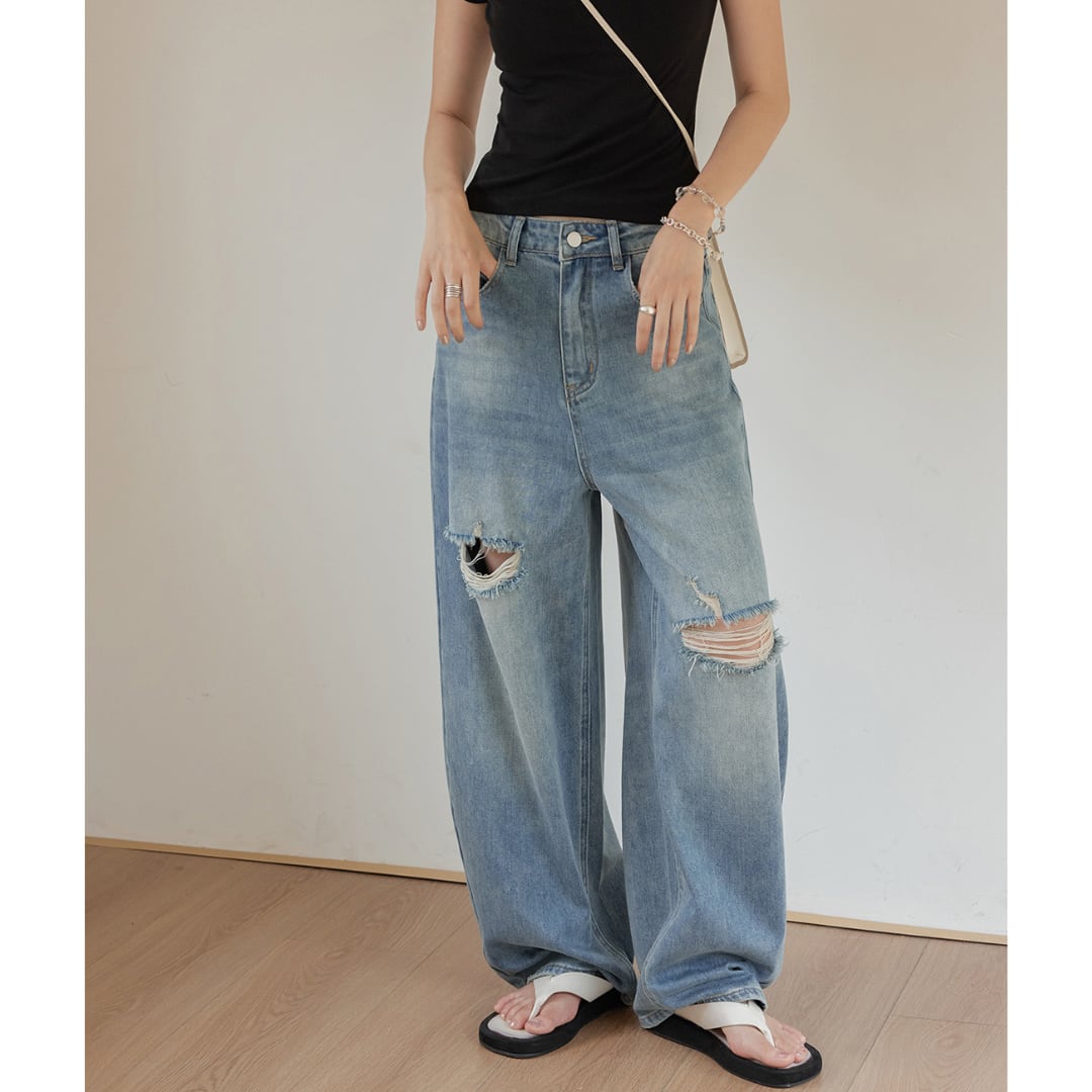 distressed wide denim pants