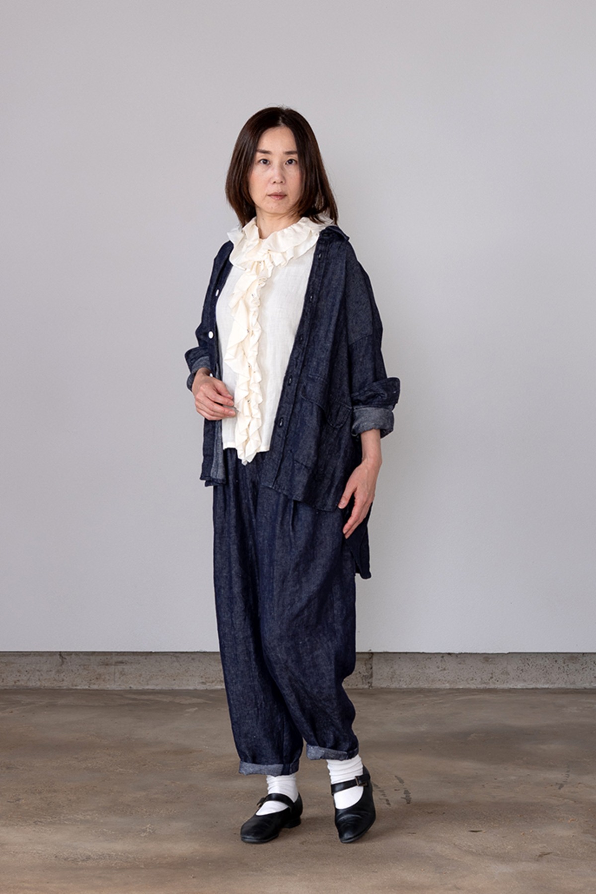 USED加工デニムカラーリング麻リネンコットンMIX素材テーラードジャケット リネンデニムジャケット | motomi.m online store