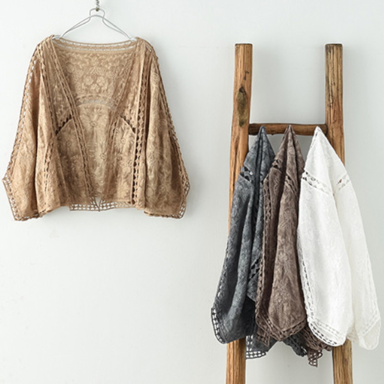 透かし柄コットンカーディガン A00291